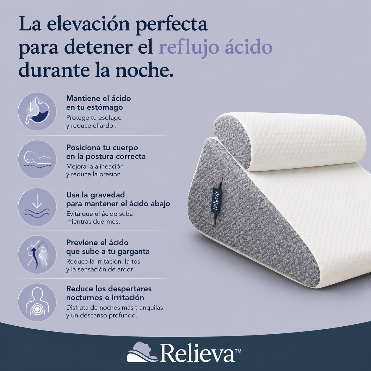 Relieva™ - Almohada Cervical Antireflujo